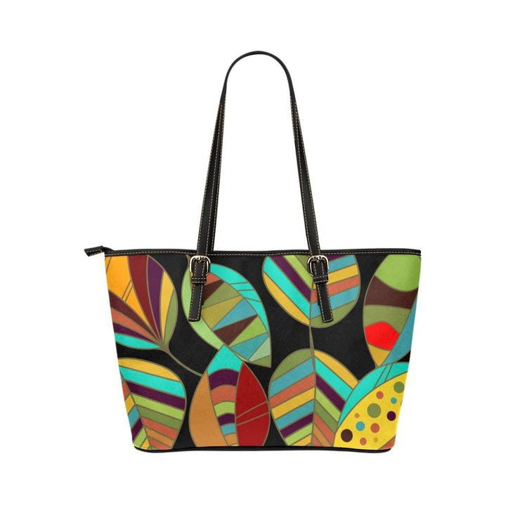 Large Leather Tote Shoulder Bag - Floral Multicolor Illustration - Bags/Leather