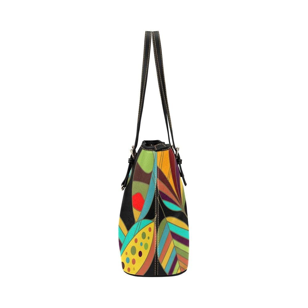 Large Leather Tote Shoulder Bag - Floral Multicolor Illustration - Bags/Leather