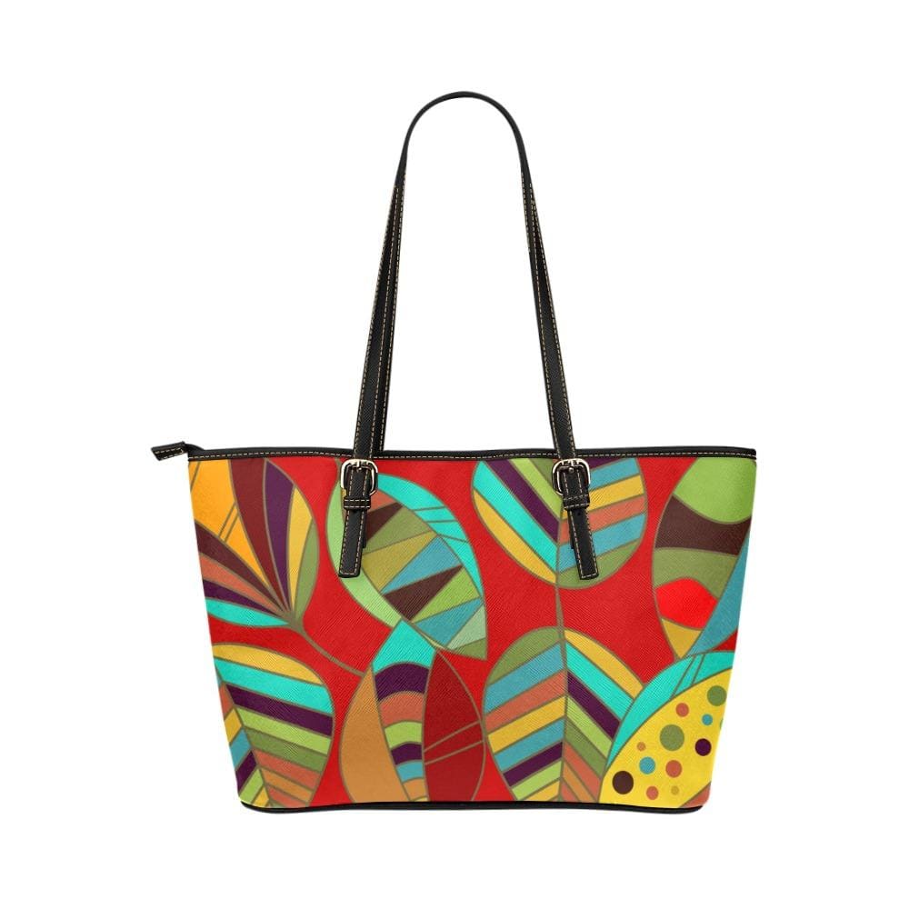 Large Leather Tote Shoulder Bag - Floral Multicolor Illustration - Bags/Leather