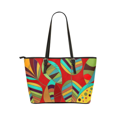 Large Leather Tote Shoulder Bag - Floral Multicolor Illustration - Bags