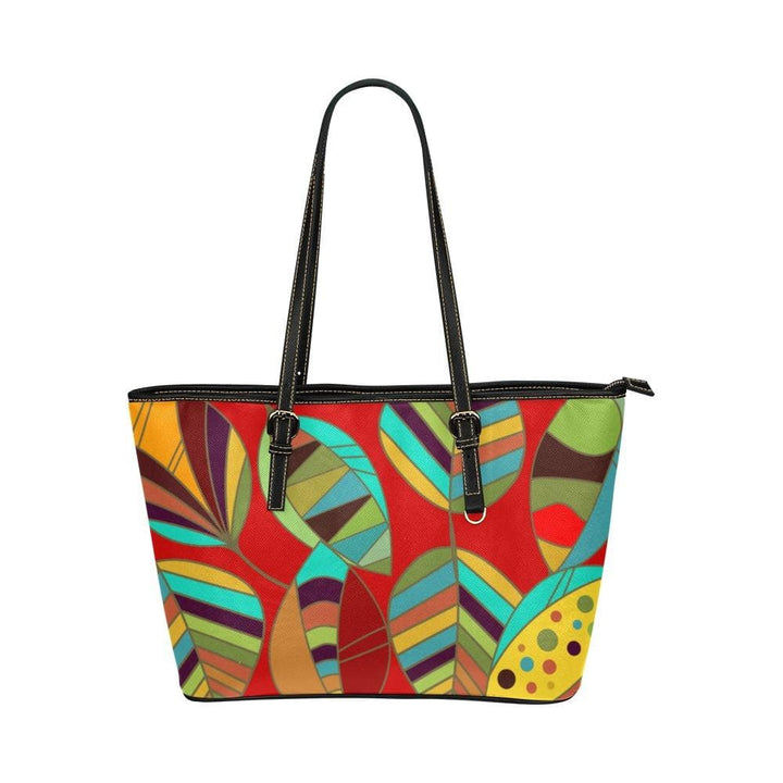 Large Leather Tote Shoulder Bag - Floral Multicolor Illustration - Bags/Leather