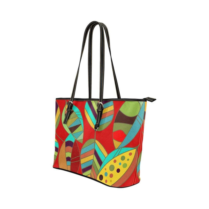 Large Leather Tote Shoulder Bag - Floral Multicolor Illustration - Bags/Leather