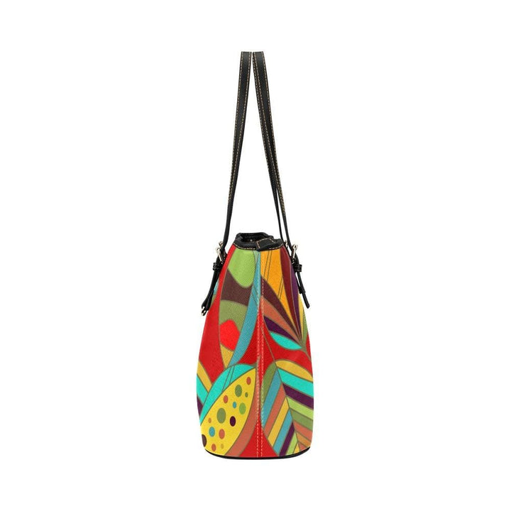 Large Leather Tote Shoulder Bag - Floral Multicolor Illustration - Bags/Leather