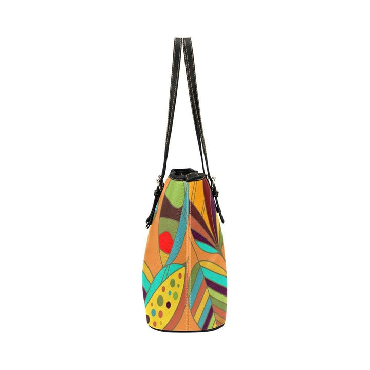 Large Leather Tote Shoulder Bag - Floral Multicolor Illustration - Bags/Leather