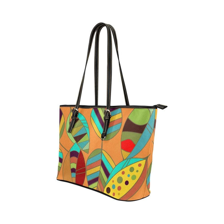 Large Leather Tote Shoulder Bag - Floral Multicolor Illustration - Bags/Leather