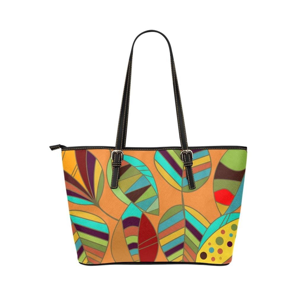 Large Leather Tote Shoulder Bag - Floral Multicolor Illustration - Bags/Leather