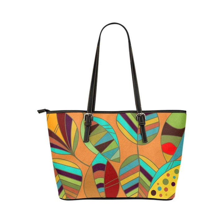 Large Leather Tote Shoulder Bag - Floral Multicolor Illustration - Bags/Leather
