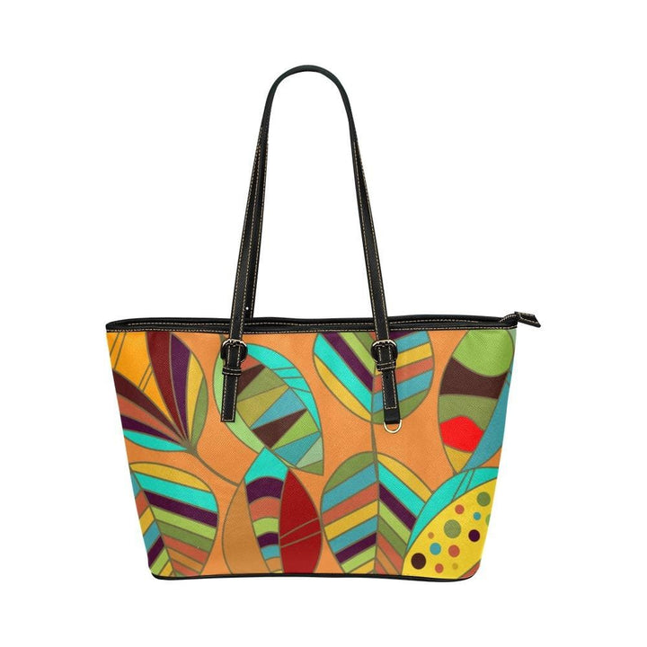 Large Leather Tote Shoulder Bag - Floral Multicolor Illustration - Bags/Leather