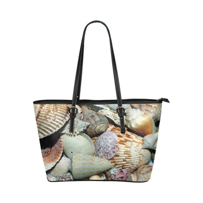 Large Leather Tote Shoulder Bag - Multicolor Sea Shell Illustration - Bags