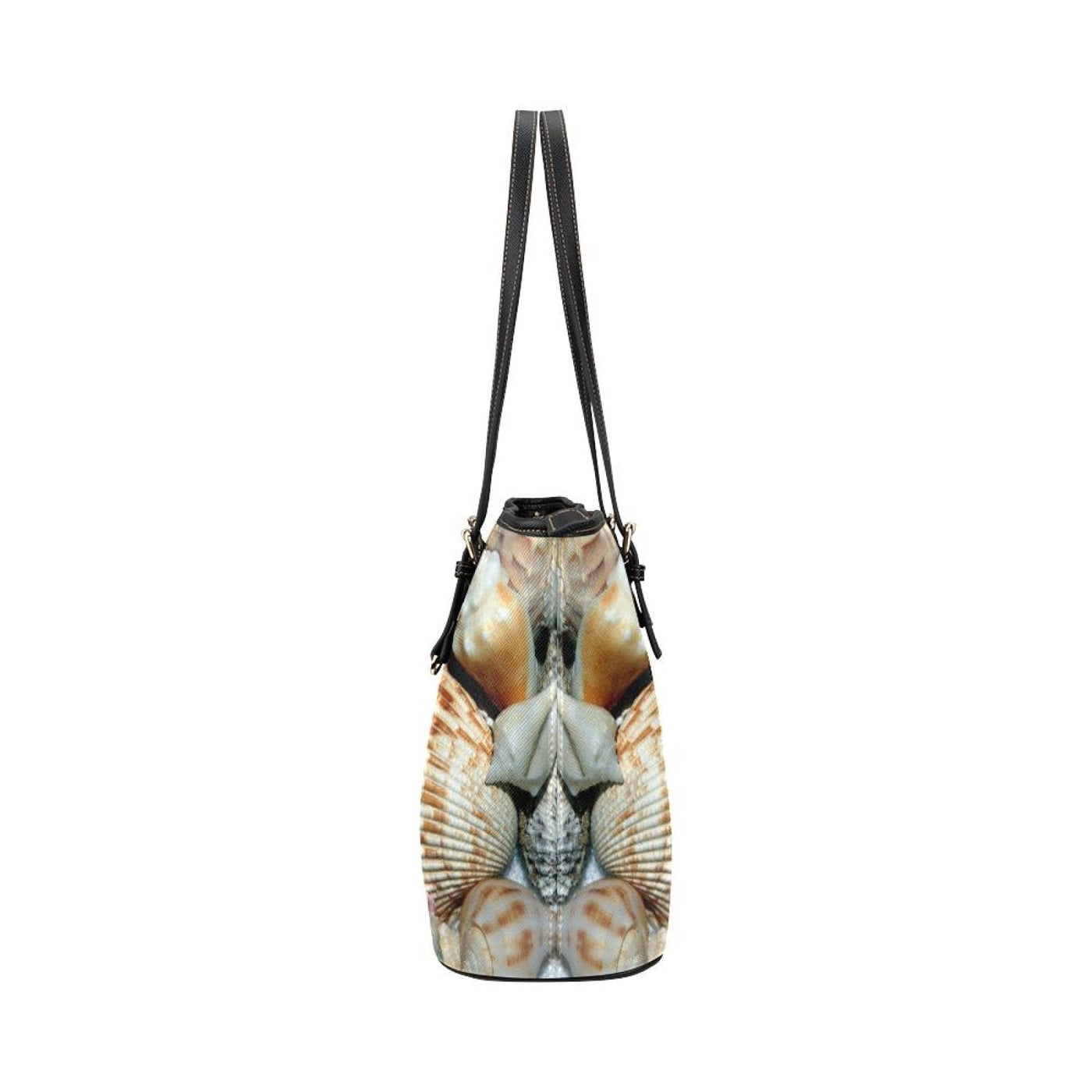 Large Leather Tote Shoulder Bag - Multicolor Sea Shell Illustration - Bags