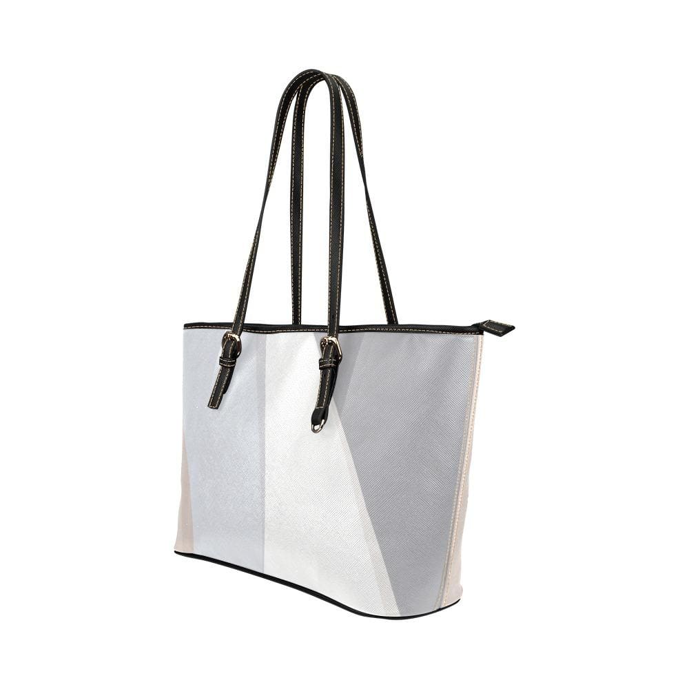 Large Leather Tote Shoulder Bag - Pastel Colorblock Multicolor Illustration