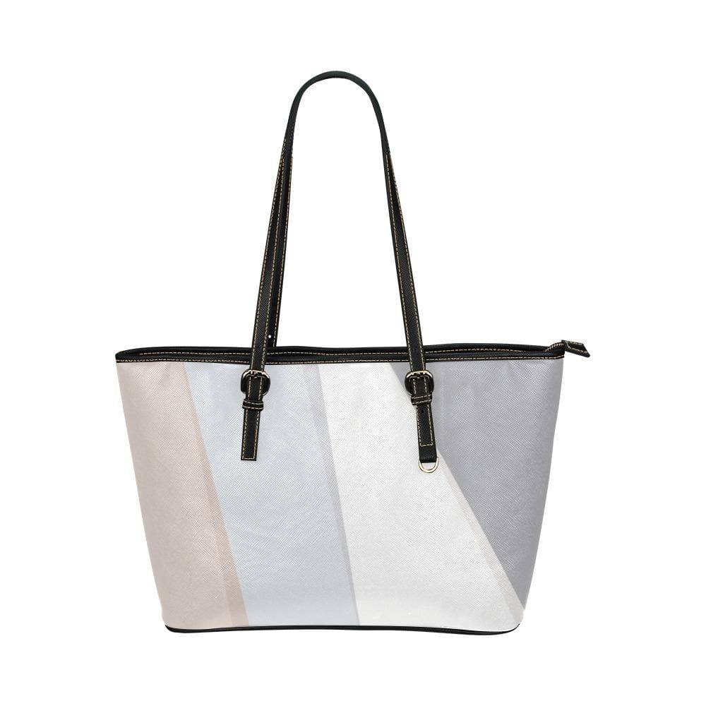 Large Leather Tote Shoulder Bag - Pastel Colorblock Multicolor Illustration