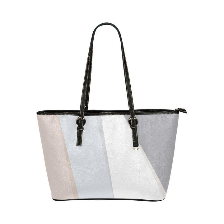 Large Leather Tote Shoulder Bag - Pastel Colorblock Multicolor Illustration