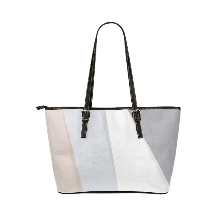 Large Leather Tote Shoulder Bag - Pastel Colorblock Multicolor Illustration