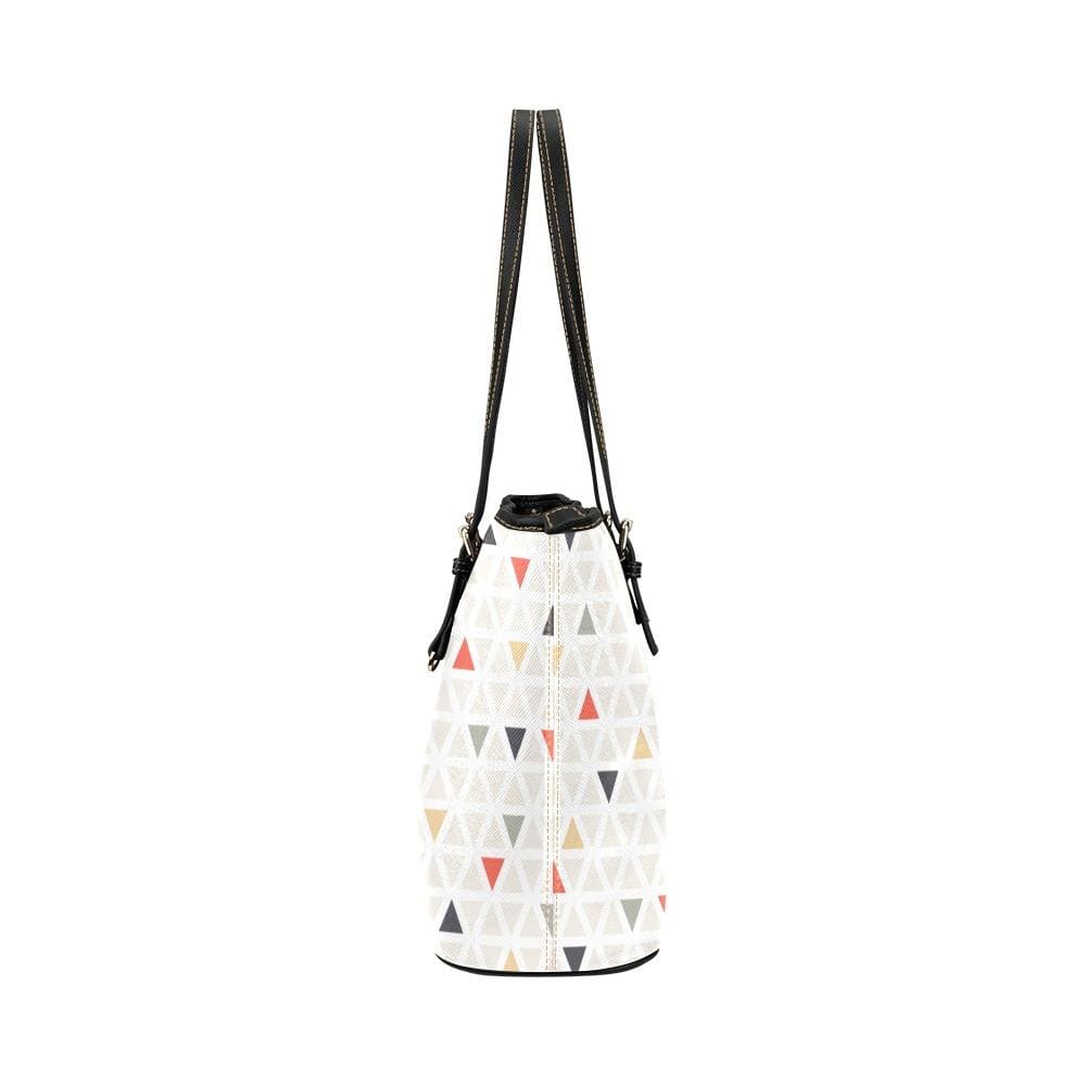 Large Leather Tote Shoulder Bag - Pastel Triangles Multicolor Illustration