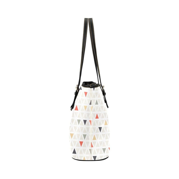 Large Leather Tote Shoulder Bag - Pastel Triangles Multicolor Illustration