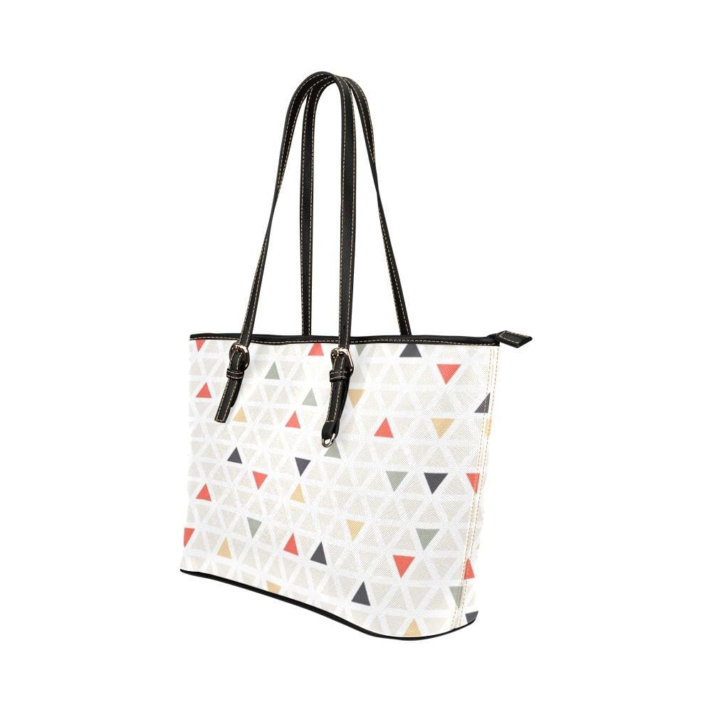 Large Leather Tote Shoulder Bag - Pastel Triangles Multicolor Illustration