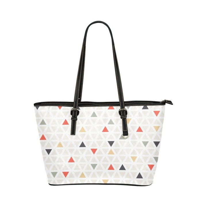 Large Leather Tote Shoulder Bag - Pastel Triangles Multicolor Illustration