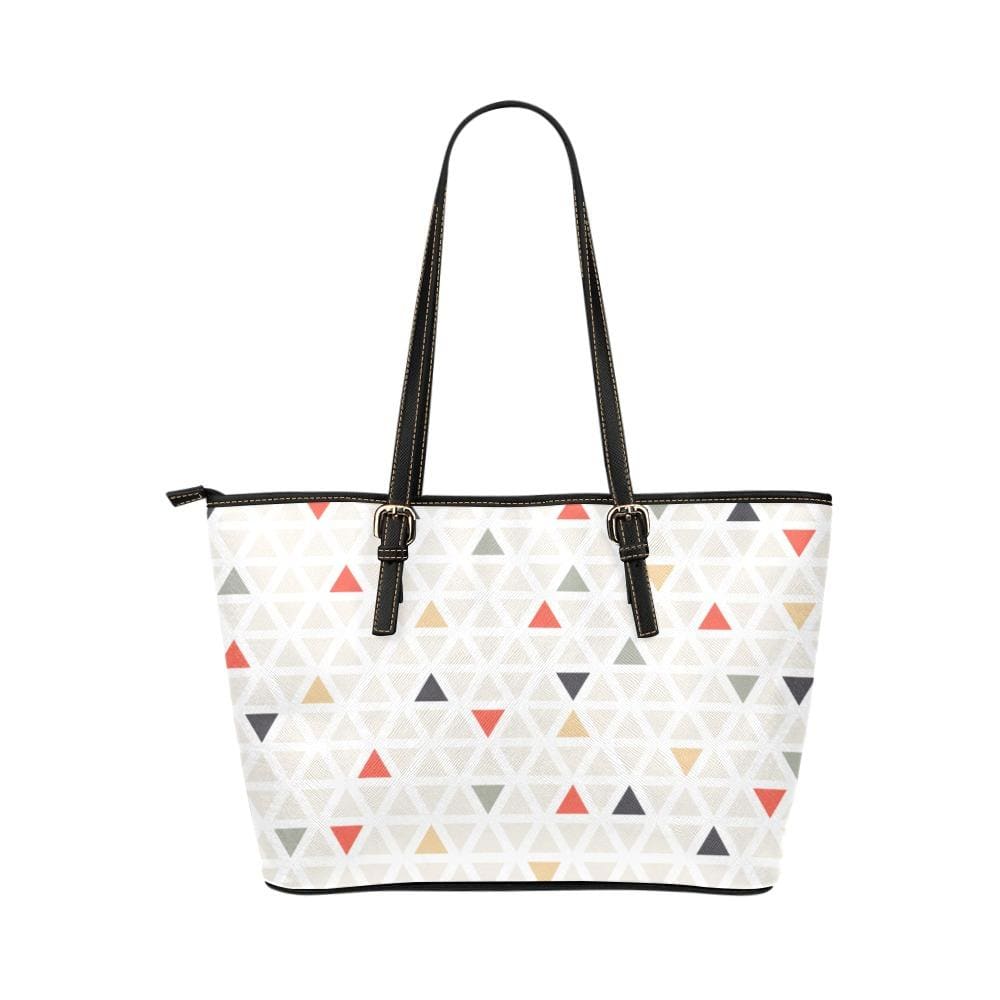 Large Leather Tote Shoulder Bag - Pastel Triangles Multicolor Illustration