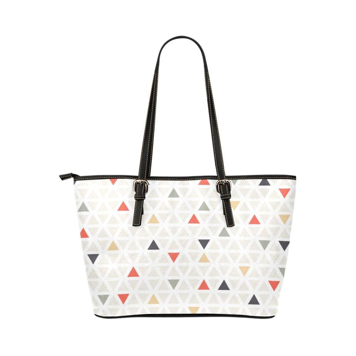 Large Leather Tote Shoulder Bag - Pastel Triangles Multicolor Illustration