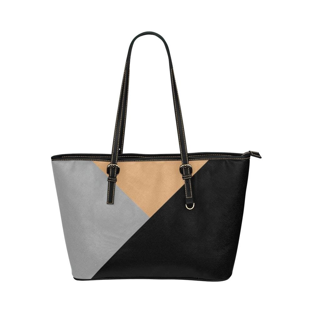 Large Leather Tote Shoulder Bag - Tricolor Black B6008398 - Bags/Leather Tote