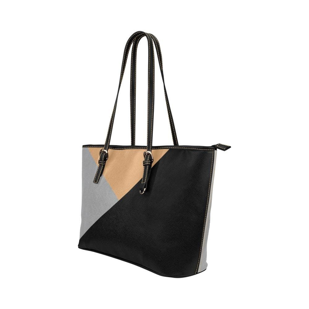 Large Leather Tote Shoulder Bag - Tricolor Black B6008398 - Bags/Leather Tote