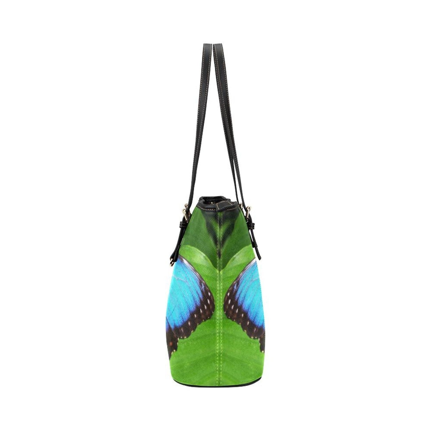 Large Leather Tote Shoulder Bag - Vibrant Blue Butterfly Illustration - Bags