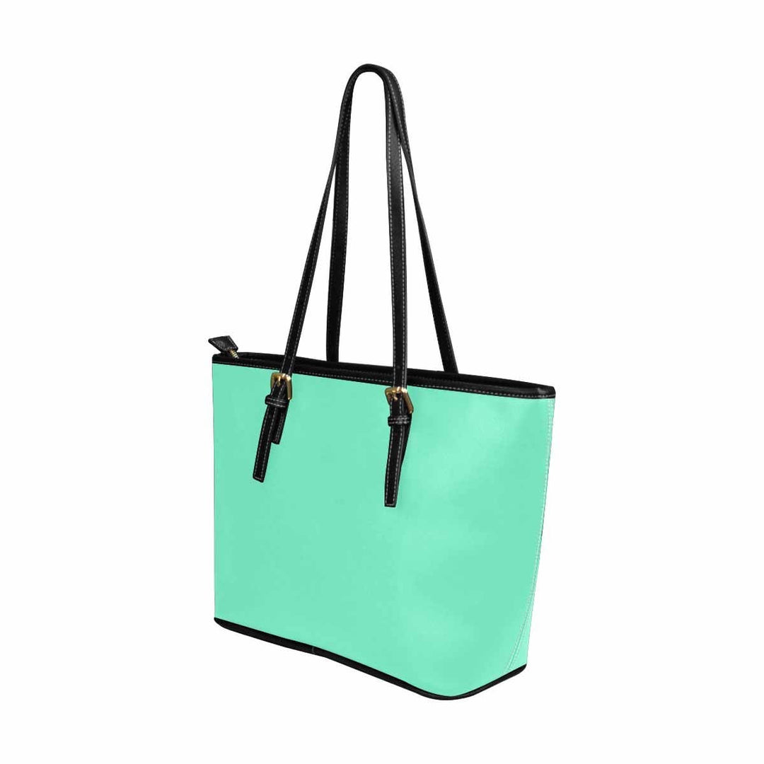 Large Leather Tote Shoulder Bag - Aquamarine Green - Bags | Leather Tote Bags