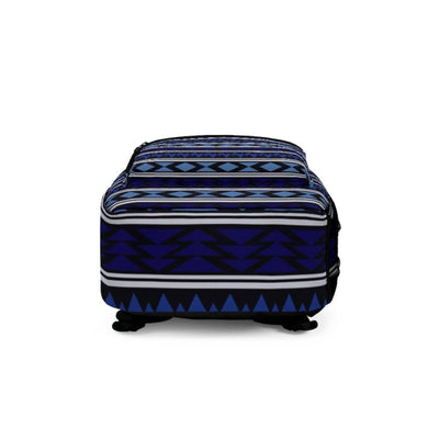 Backpack - Large Water-resistant Bag Navy Blue Black Multicolor Aztec Tribal -