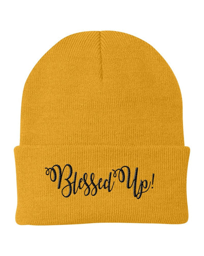 Beanie Cap / Blessed Up Embroidered Graphic - Cuffed Knit Hat - Unisex |