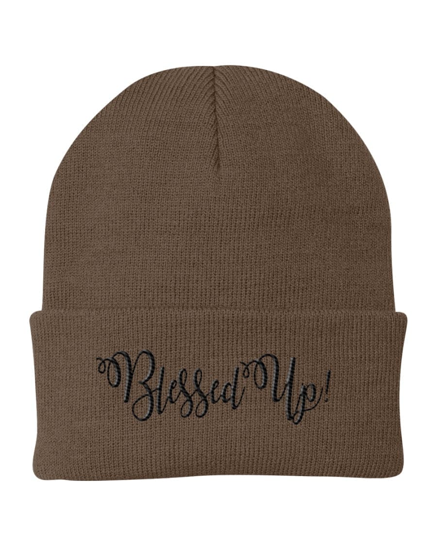 Beanie Cap / Blessed Up Embroidered Graphic - Cuffed Knit Hat - Unisex