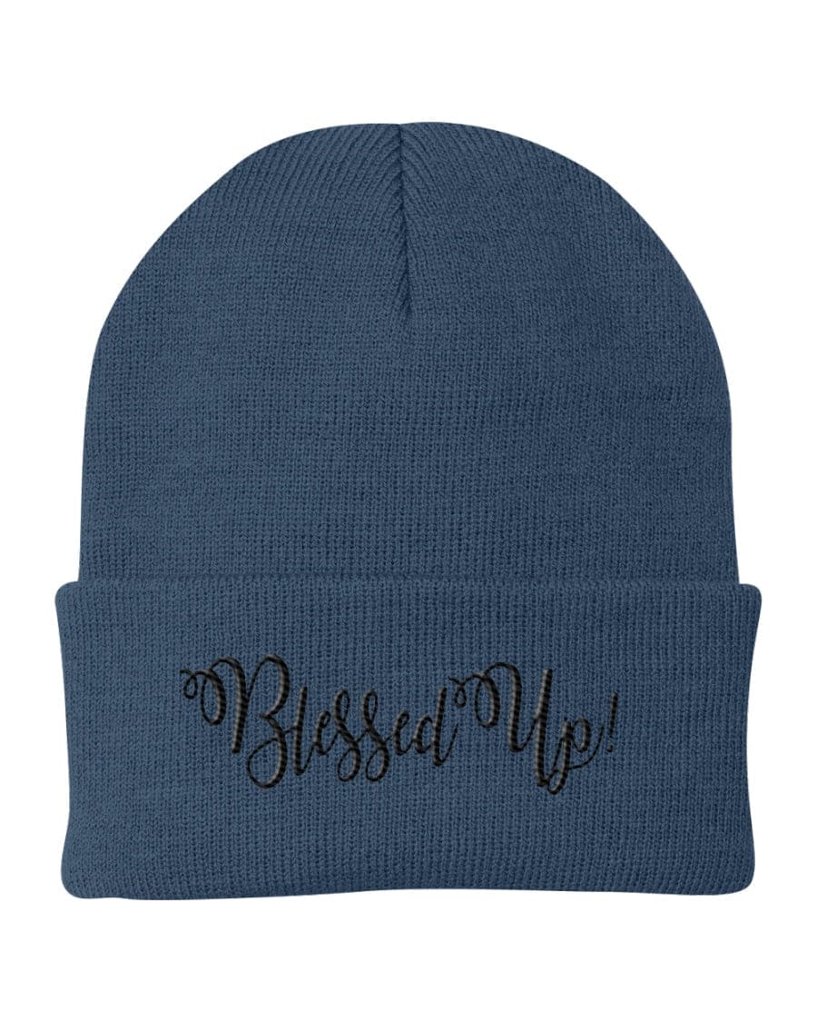 Beanie Cap / Blessed Up Embroidered Graphic - Cuffed Knit Hat - Unisex