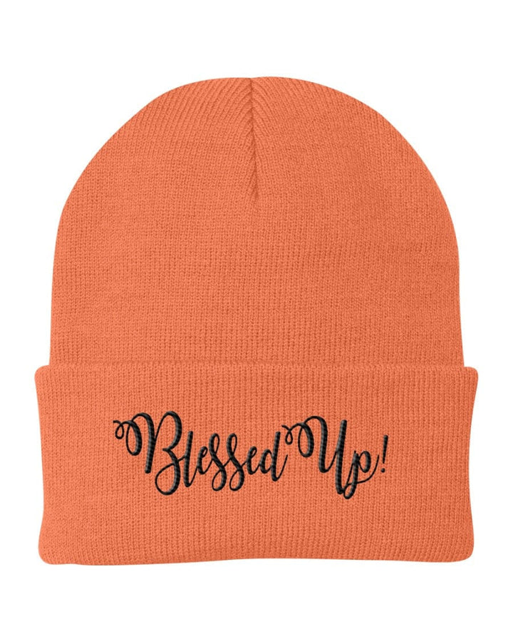 Beanie Cap / Blessed Up Embroidered Graphic - Cuffed Knit Hat - Unisex