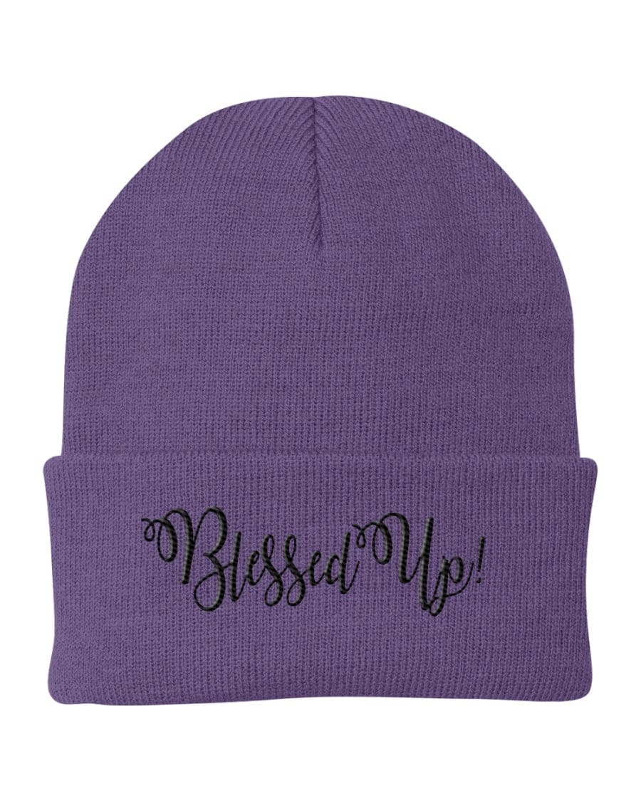 Beanie Cap / Blessed Up Embroidered Graphic - Cuffed Knit Hat - Unisex