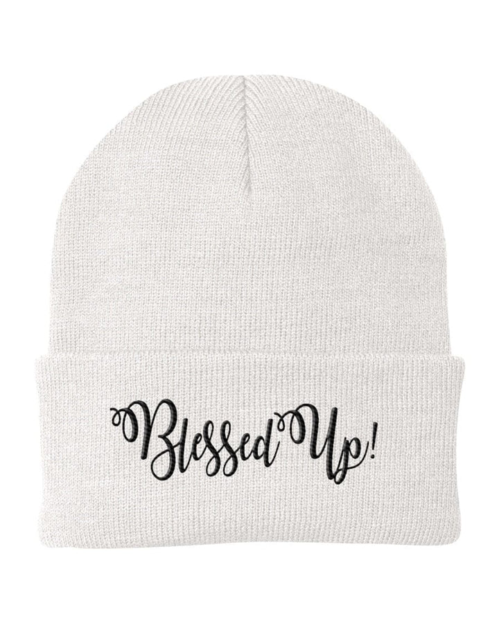 Beanie Cap / Blessed Up Embroidered Graphic - Cuffed Knit Hat - Unisex