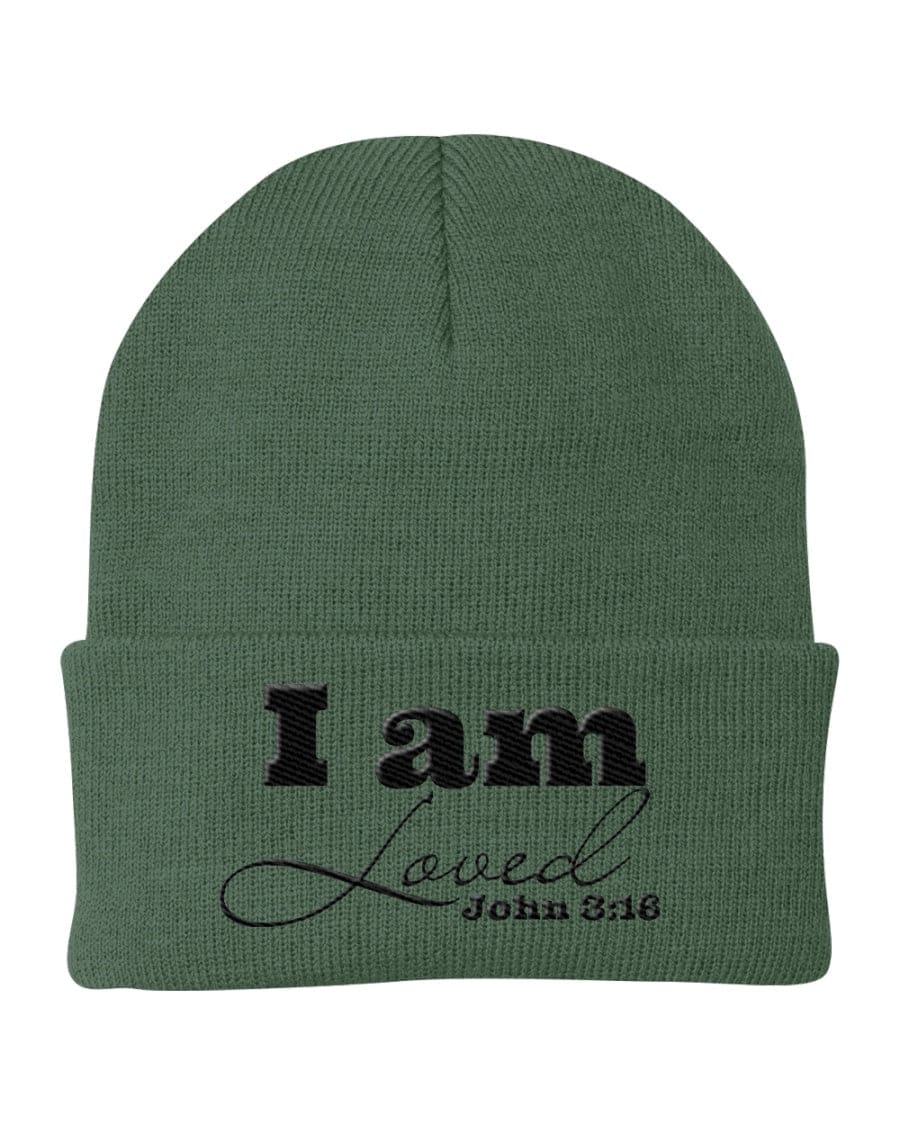 Beanie Cap - Embroidered / Cuffed Knit Hat / i am Loved - John 3:16 - Unisex