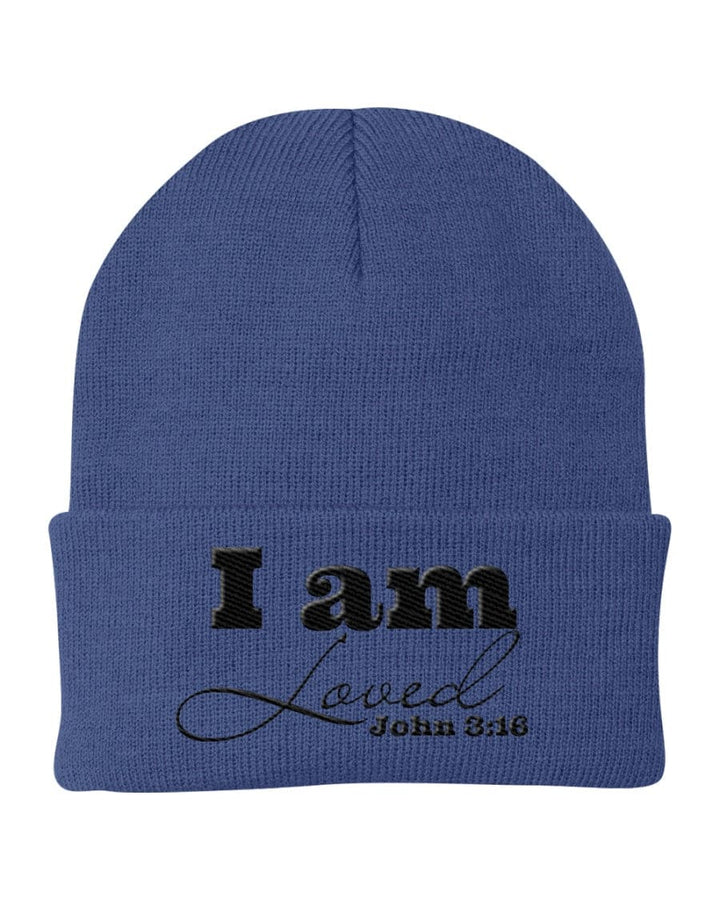 Beanie Cap - Embroidered / Cuffed Knit Hat / i am Loved - John 3:16 - Unisex