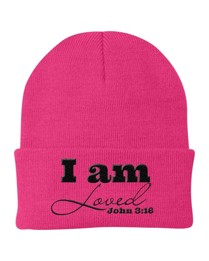 Beanie Cap - Embroidered / Cuffed Knit Hat / i am Loved - John 3:16 - Unisex