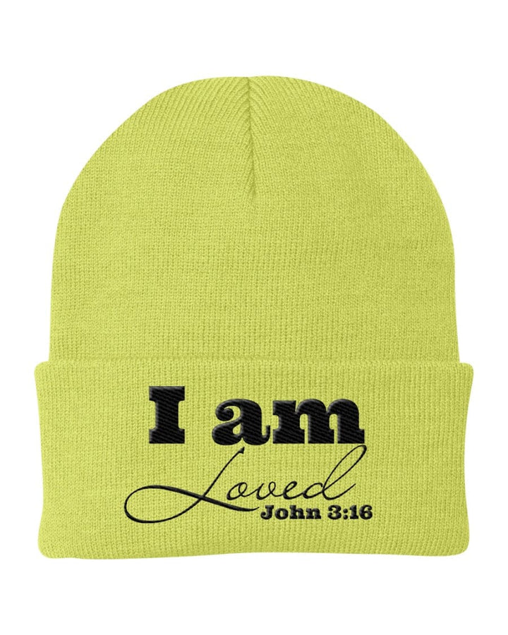 Beanie Cap - Embroidered / Cuffed Knit Hat / i am Loved - John 3:16 - Unisex