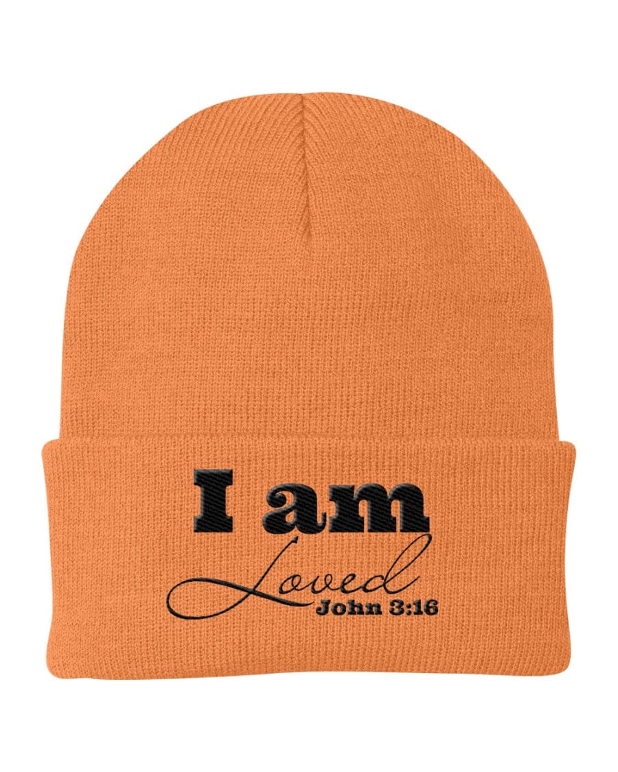 Beanie Cap - Embroidered / Cuffed Knit Hat / i Am Loved - John 3:16 - Unisex