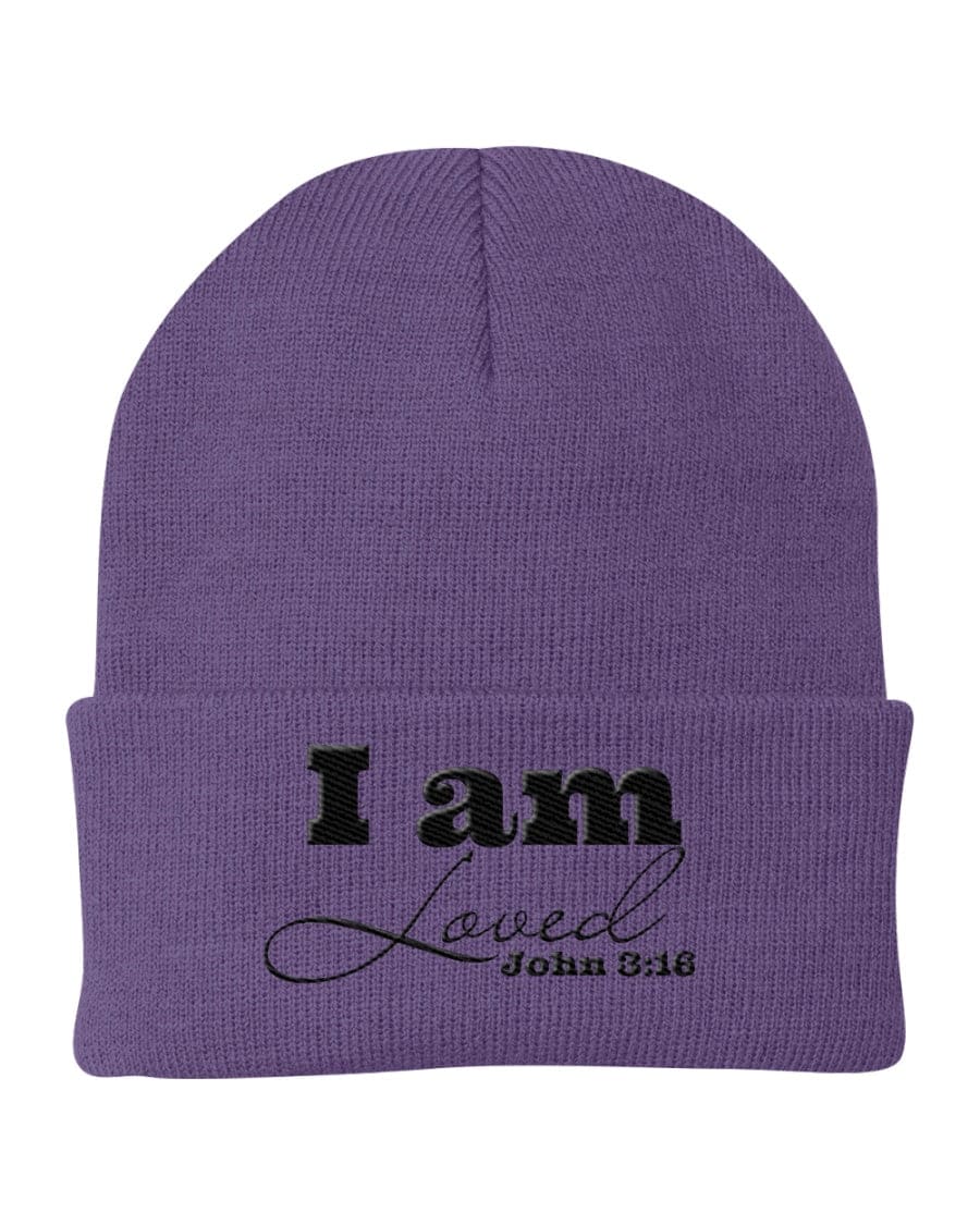 Beanie Cap - Embroidered / Cuffed Knit Hat / i am Loved - John 3:16 - Unisex