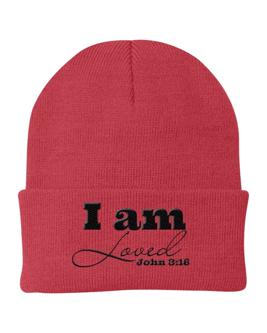 Beanie Cap - Embroidered / Cuffed Knit Hat / i Am Loved - John 3:16 - Unisex