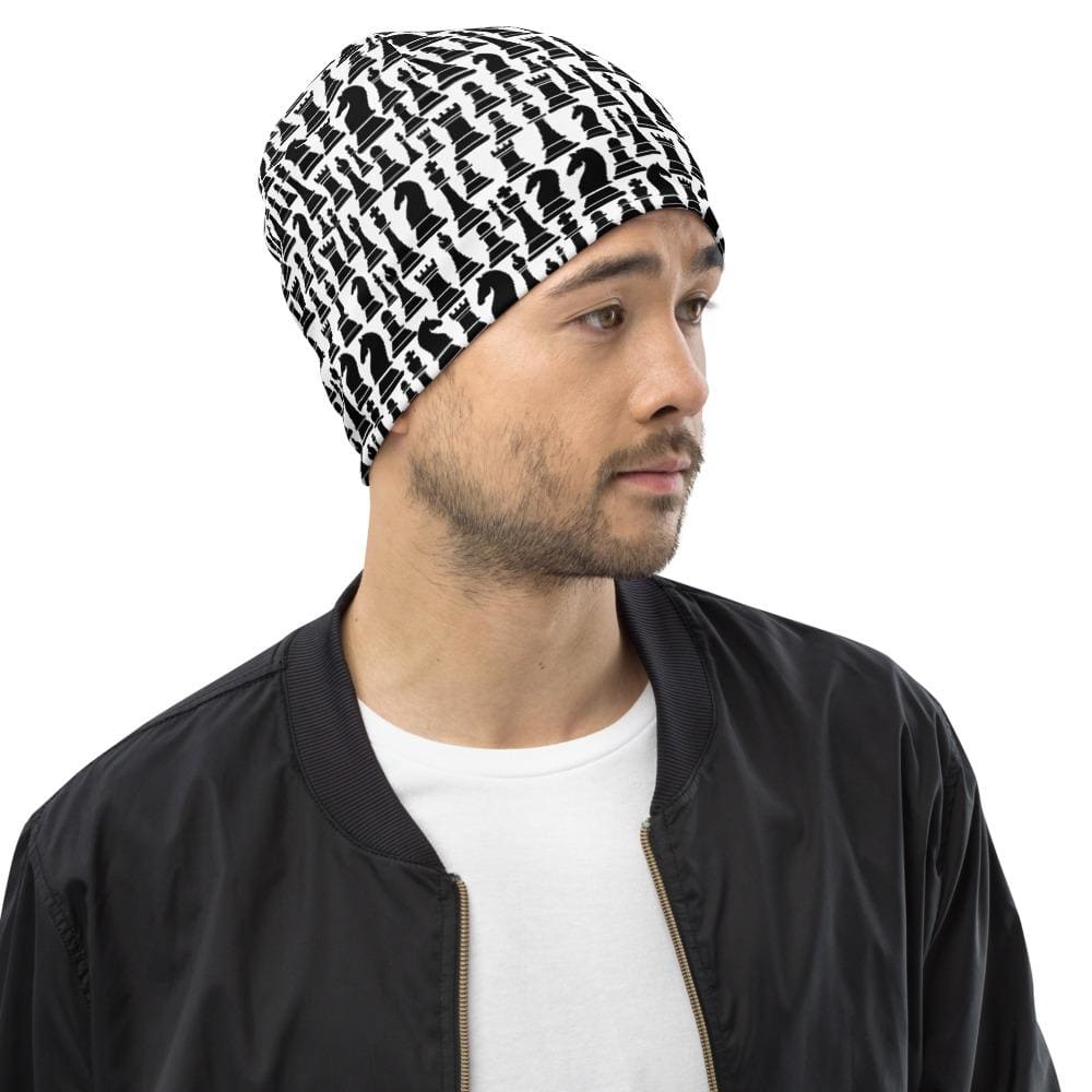 Beanie Hat - Black/white Chess Graphic - Men/women - Unisex | Beanie Hats