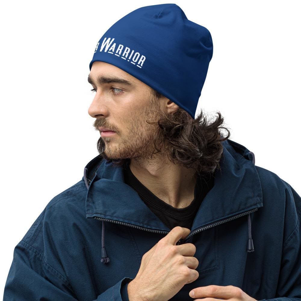 Beanie Hat - Blue Slouchy Beanie Prayer Warrior Print Men/women - Unisex