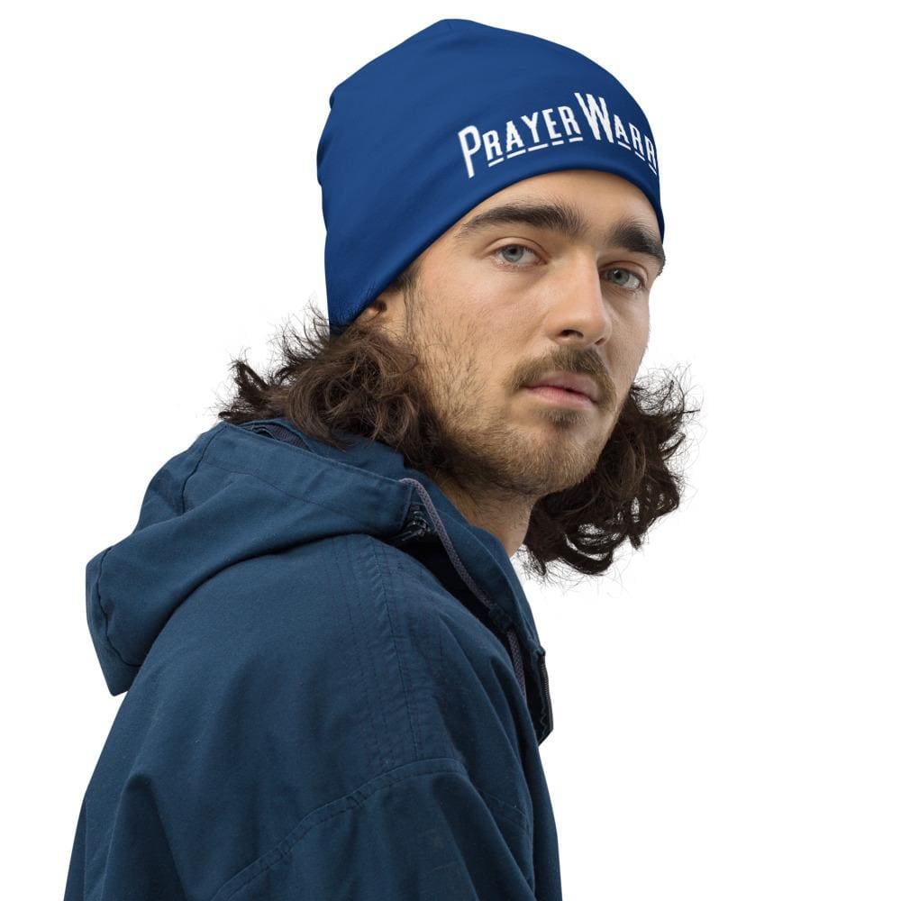 Beanie Hat - Blue Slouchy Beanie Prayer Warrior Print Men/women - Unisex