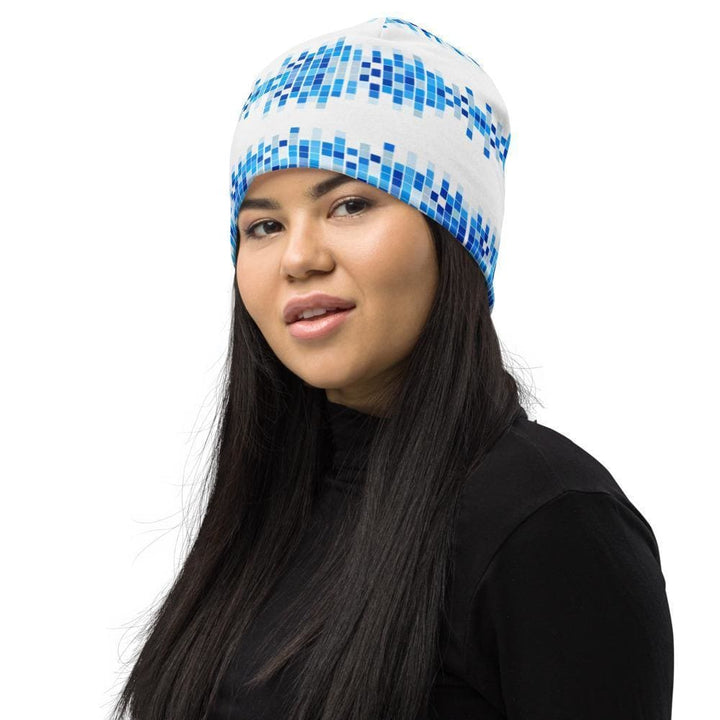 Beanie Hat - Blue and White Square Style Slouchy Beanie Men/women - Unisex