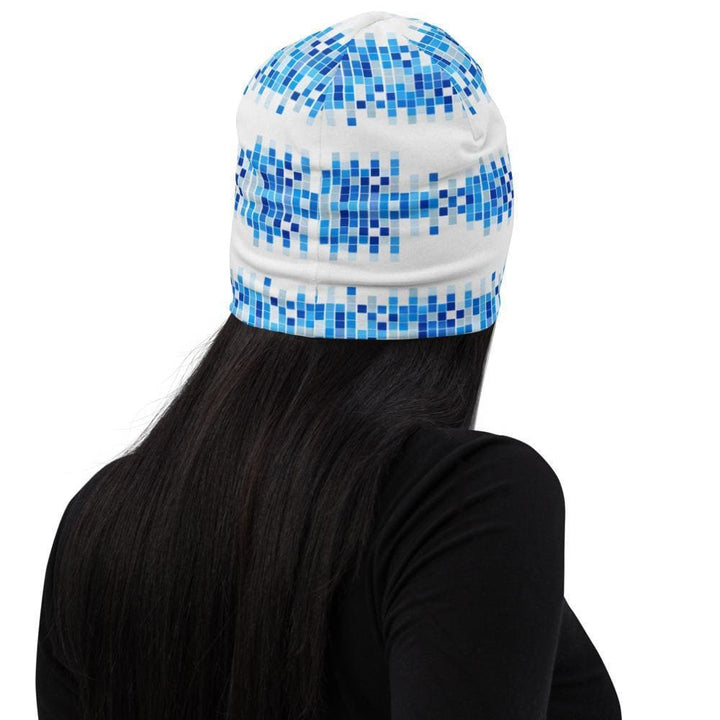 Beanie Hat - Blue and White Square Style Slouchy Beanie Men/women - Unisex