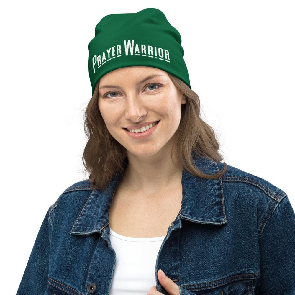 Beanie Hat - Dark Green Slouchy Beanie Prayer Warrior Print Men/women - Unisex