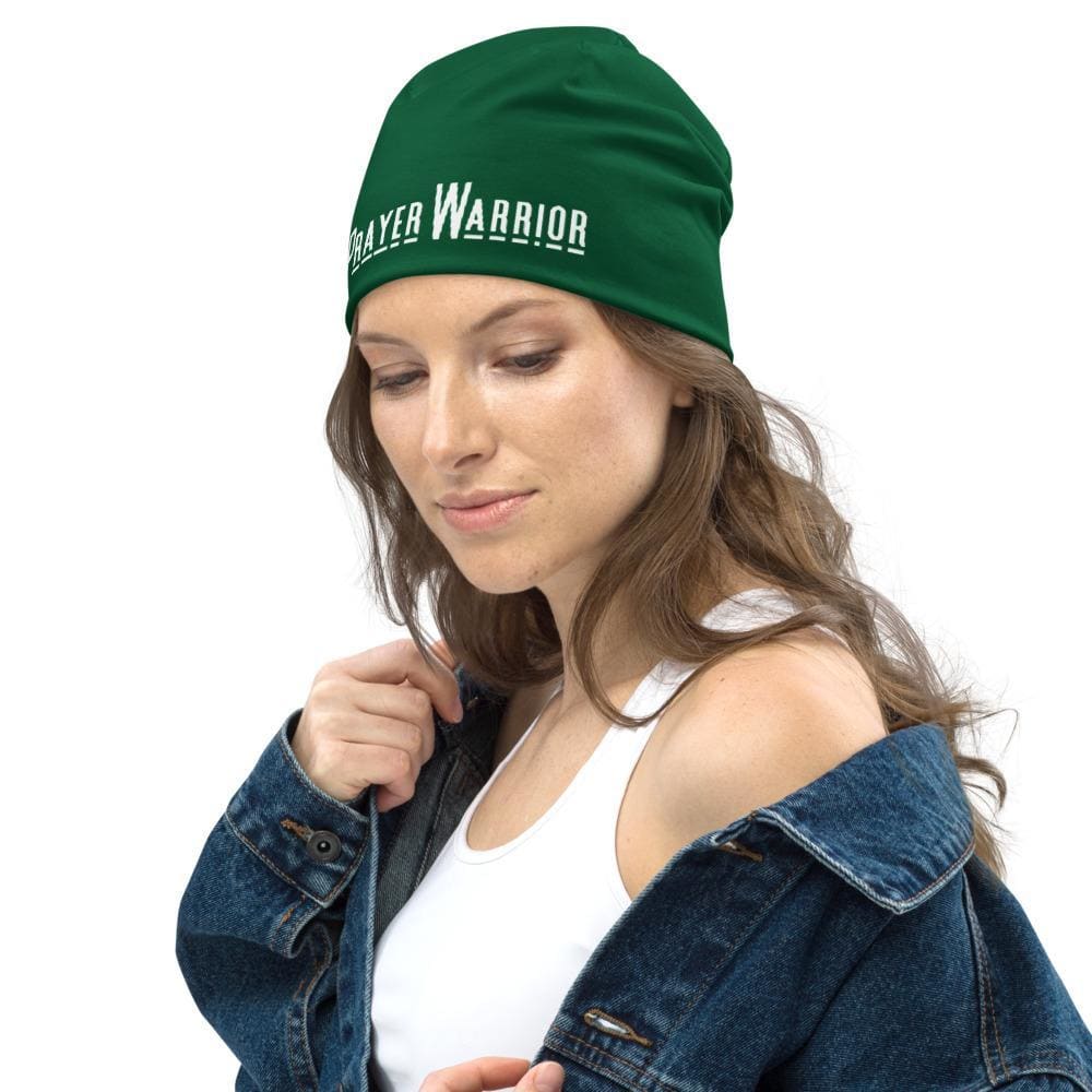 Beanie Hat - Dark Green Slouchy Beanie Prayer Warrior Print Men/women - Unisex