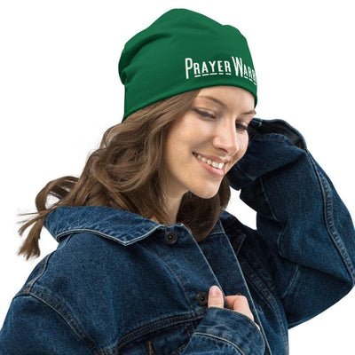 Beanie Hat - Dark Green Slouchy Beanie Prayer Warrior Print Men/women - Unisex